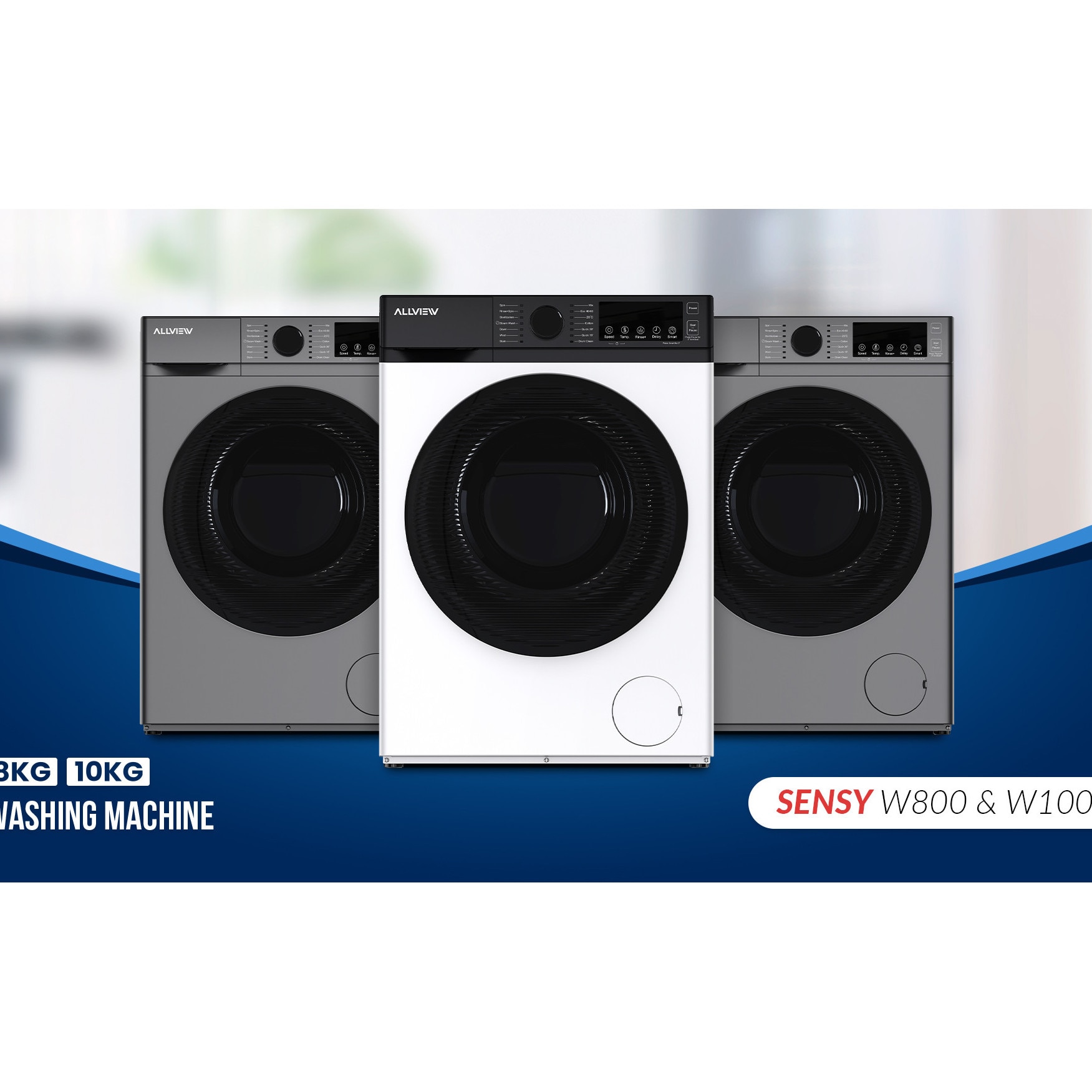 Masina de spalat rufe Allview Sensy W800, 8 KG, motor Inverter, 1200 RPM, design SLIM, Smart One Touch AI, Display LED