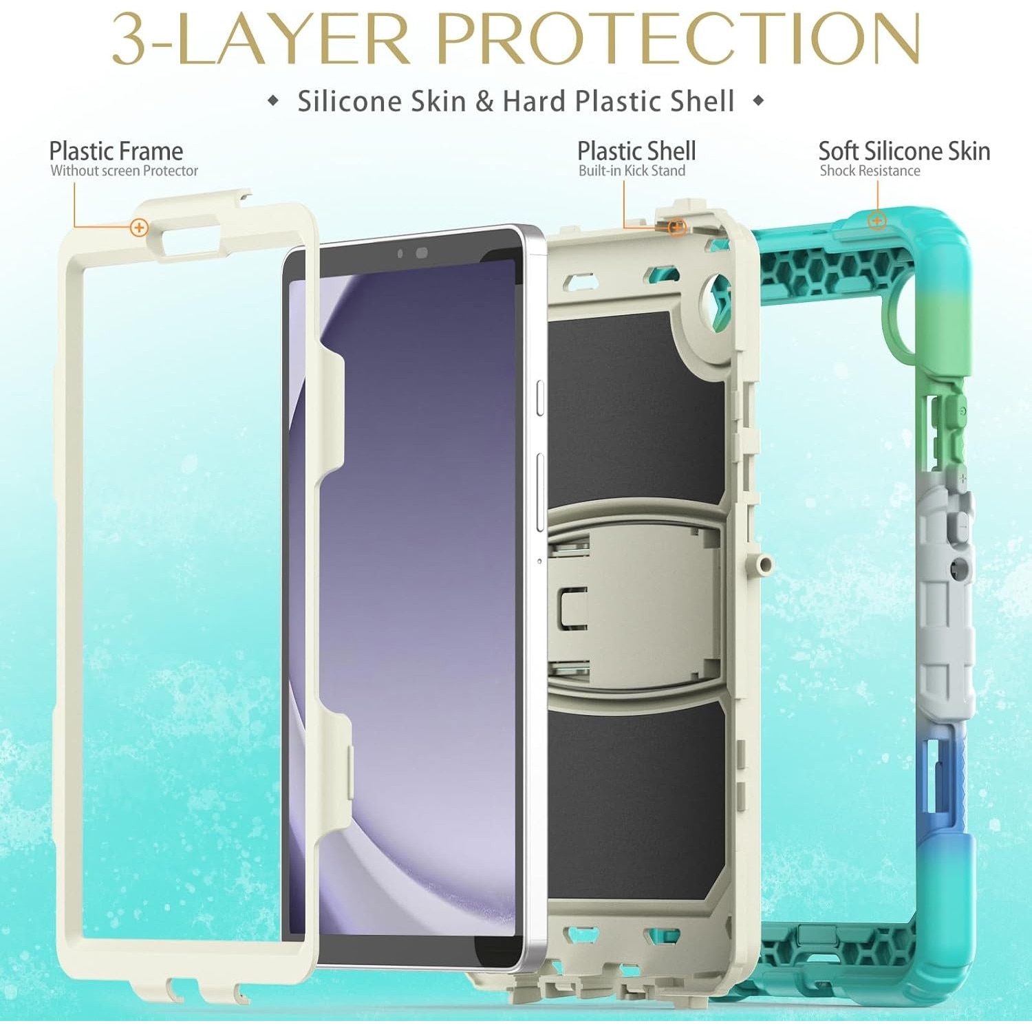 Husa Shockproof Armor pentru Samsung Galaxy Tab A7 Lite(SM-T220/T225), 8.7", Sigloo, stand Built-in, Protectie 360, albastru deschis