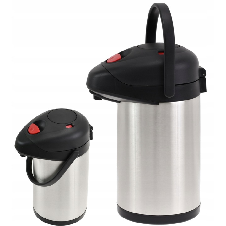Termos De Masa cu pompa si maner, Otel inoxidabil, Cald, Rece, Gri/Negru, 4 litri