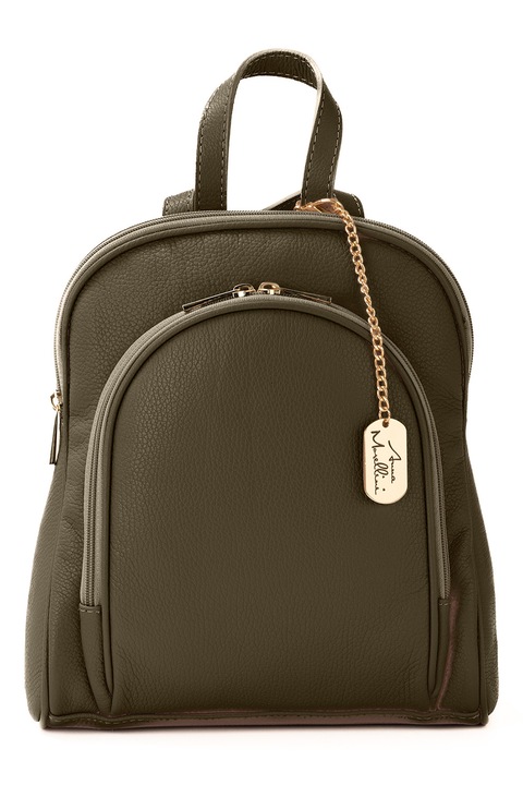 Anna Morellini, Rucsac din piele cu buzunar frontal Breta, verde militar inchis