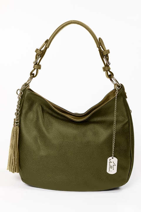 Anna Morellini, Кожена чанта Хобо Fiorella с джобове с цип, Маслинено зелено