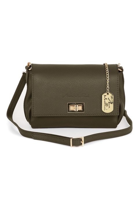 Anna Morellini, Geanta crossbody din piele cu accesoriu logo, Kaki inchis