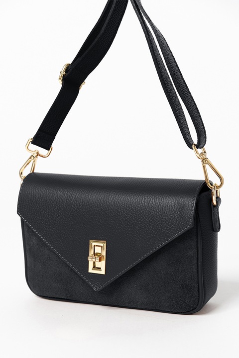 Anna Morellini, Geanta crossbody de piele cu clapa, Negru