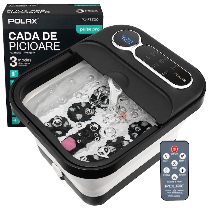 Вана за масаж на крака с вода Polax LED, тъч панел, дистанционно управление, 500 W, SPA