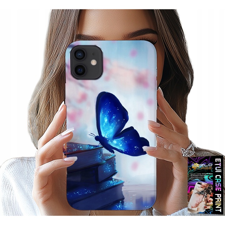 iPhone 13 Mini tok, World Case, kék pillangó, szilikon