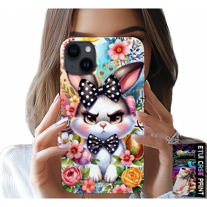 iPhone 14 tok, World Case, húsvéti nyuszi, többszínű, szilikon