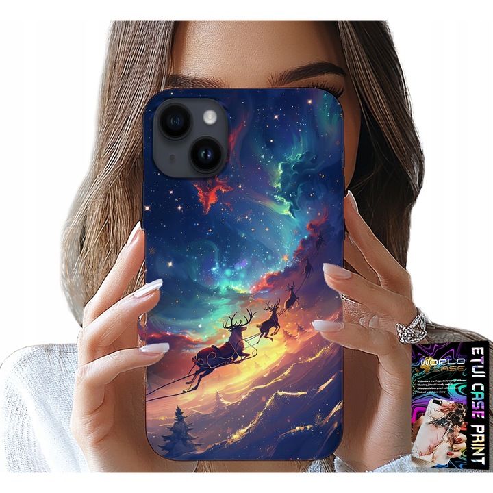 Carcasă pentru iPhone 15 Plus, World Case, design de Crăciun, silicon, multicolor