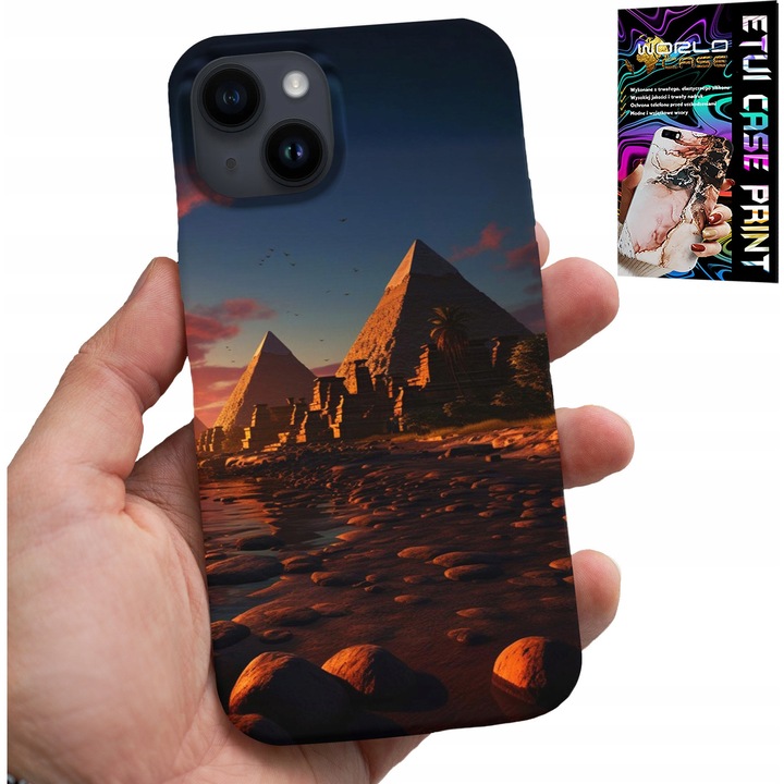 Telefon tok, World Case, iPhone 14, Gízai piramisok mintával, szilikon