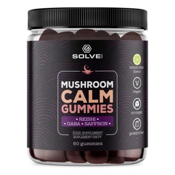 Jeleuri cu ciuperci, Solve Labs, 60 bucati, cu extract de Reishi si GABA, aroma placuta