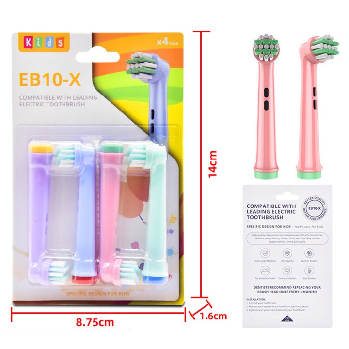 Комплект от 8 резервни глави за електрически четки за зъби, съвместими с Braun Oral-B, неутрални влакна, 7, 2x1, 5x2 см, за деца, много меки