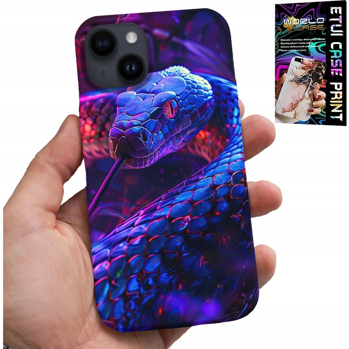 Caz pentru iPhone 13, World Case, reptilă cobra, silicon, cu film