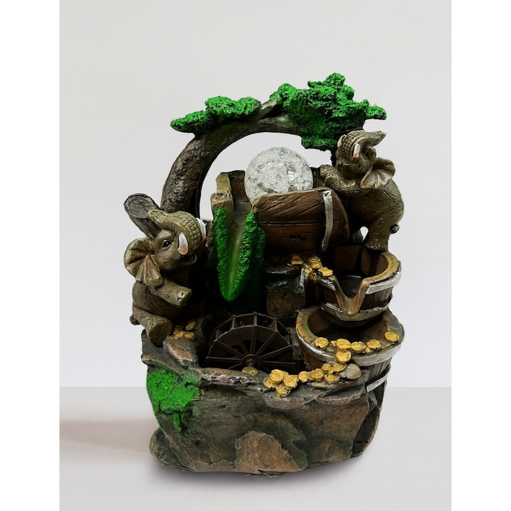 Декоративен фонтан Magic Time, Tranquil Elephants, 25x19см, полирезин, с осветена помпа