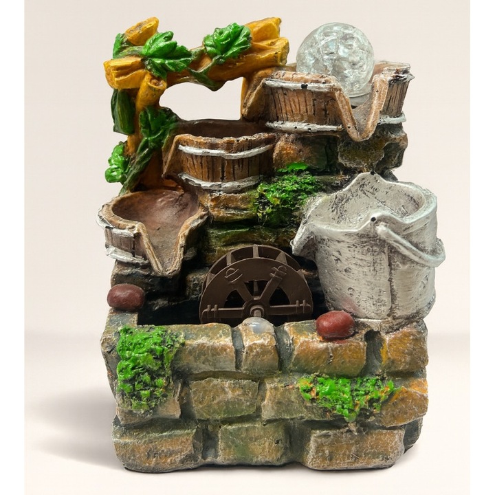 Декоративен фонтан Magic Time Woodlure, 22x16см, полирезин, с рециркулационна помпа и светлинен спот