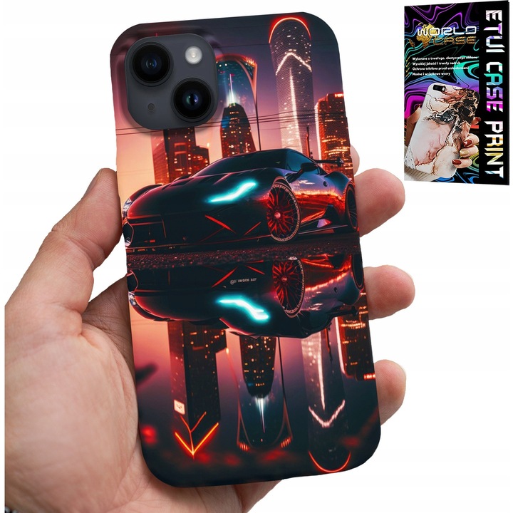 Huzat iPhone 14-hez, World Case, szilikon, színes nyomtatás, védőfóliával