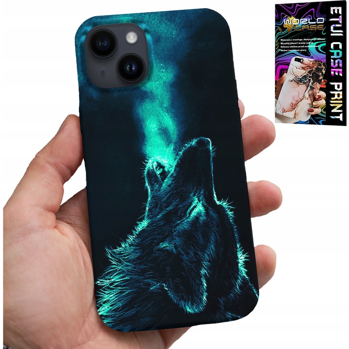 Carcasă pentru telefon, World Case, iPhone 15 Plus, silicon, model haită de lupi, multicolor