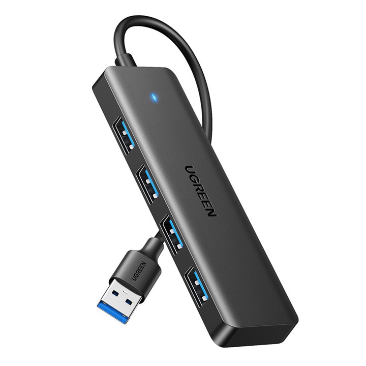 UGREEN USB 3.0 elosztó, 4 x USB-A, 5Gbps sebesség, LED jelzőfény, 15cm kábel – Fekete