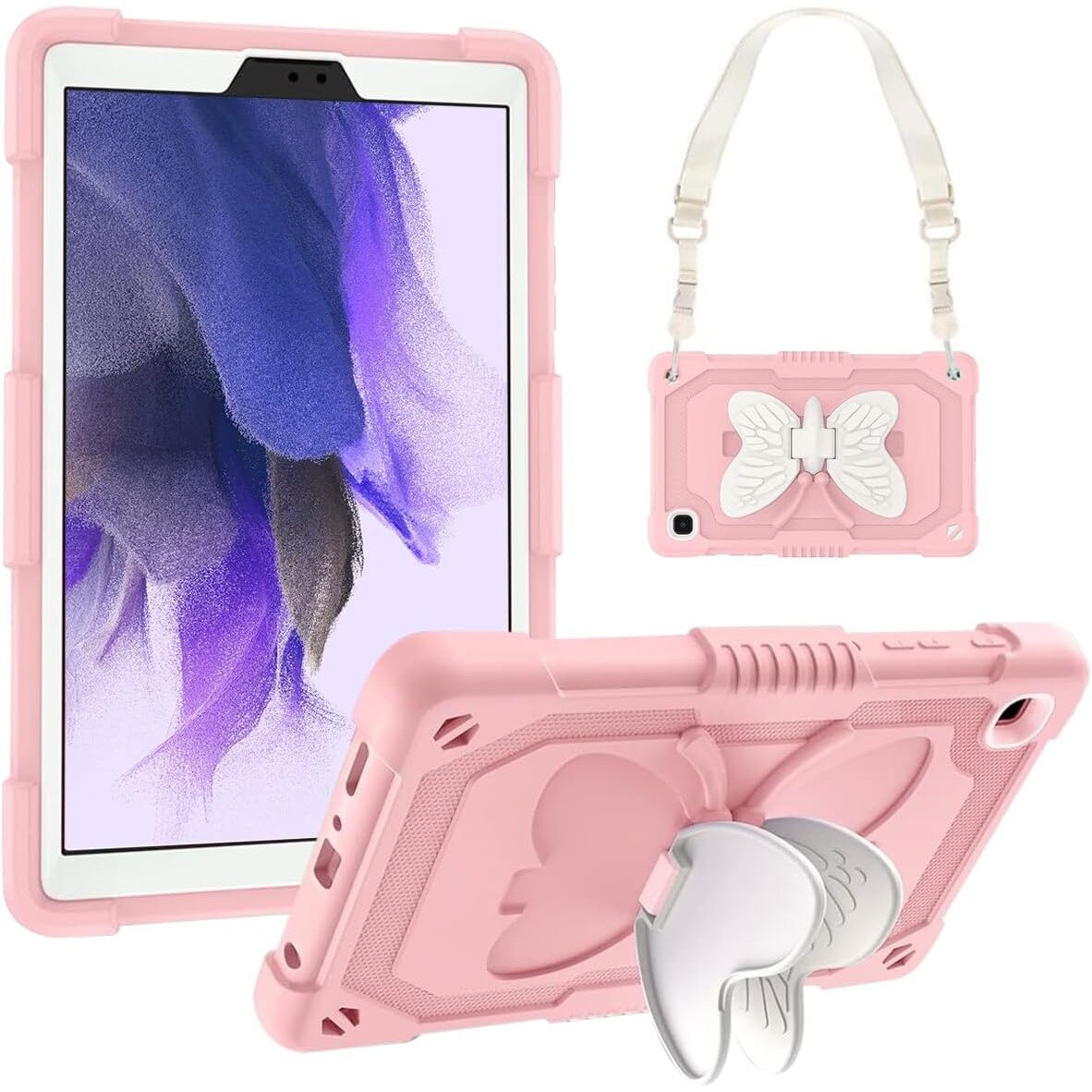 Husa Shockproof Armor pentru Samsung Galaxy Tab A7 Lite(SM-T220/T225), 8.7", Sigloo, stand Fluture, Protectie 360, Roz