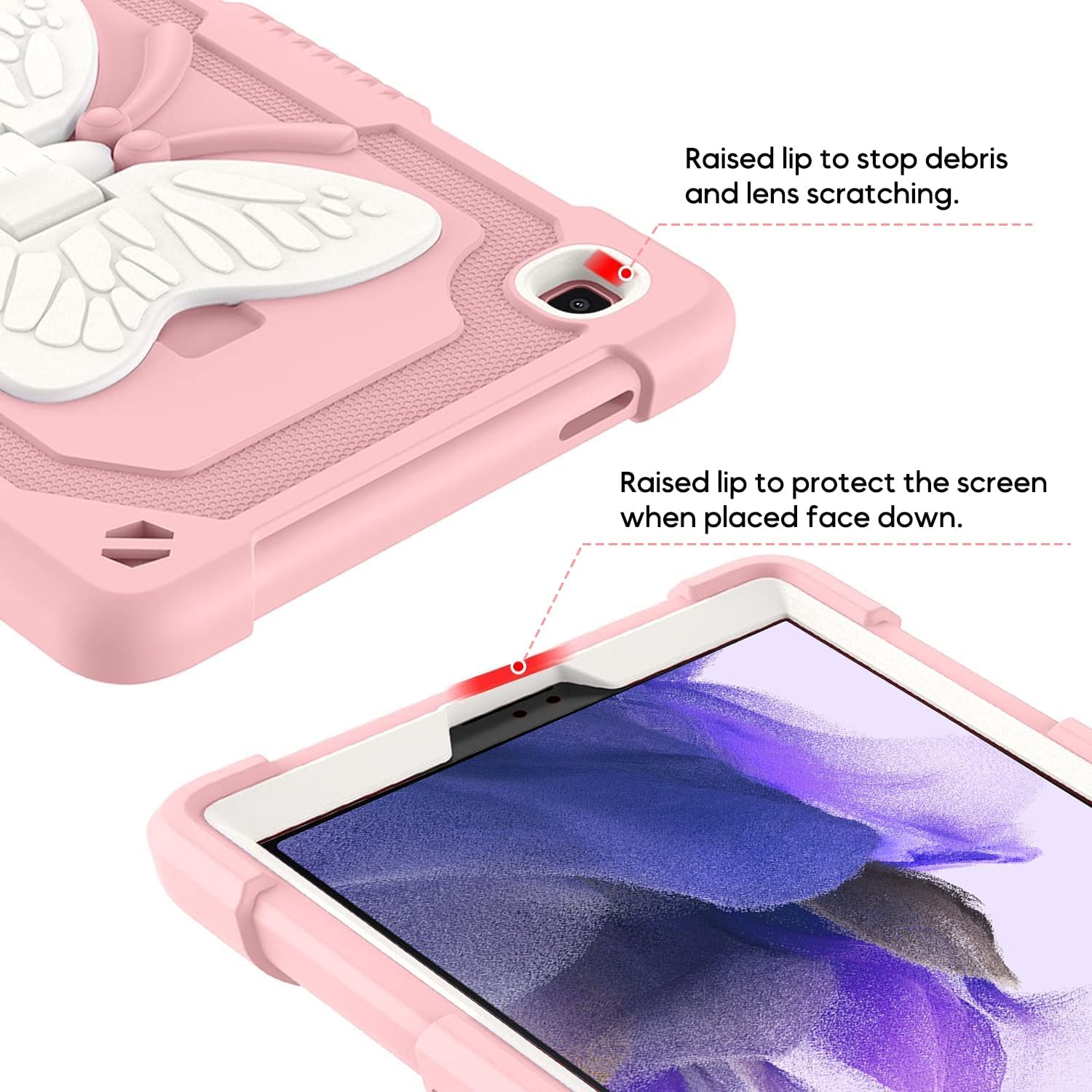 Husa Shockproof Armor pentru Samsung Galaxy Tab A7 Lite(SM-T220/T225), 8.7", Sigloo, stand Fluture, Protectie 360, Roz