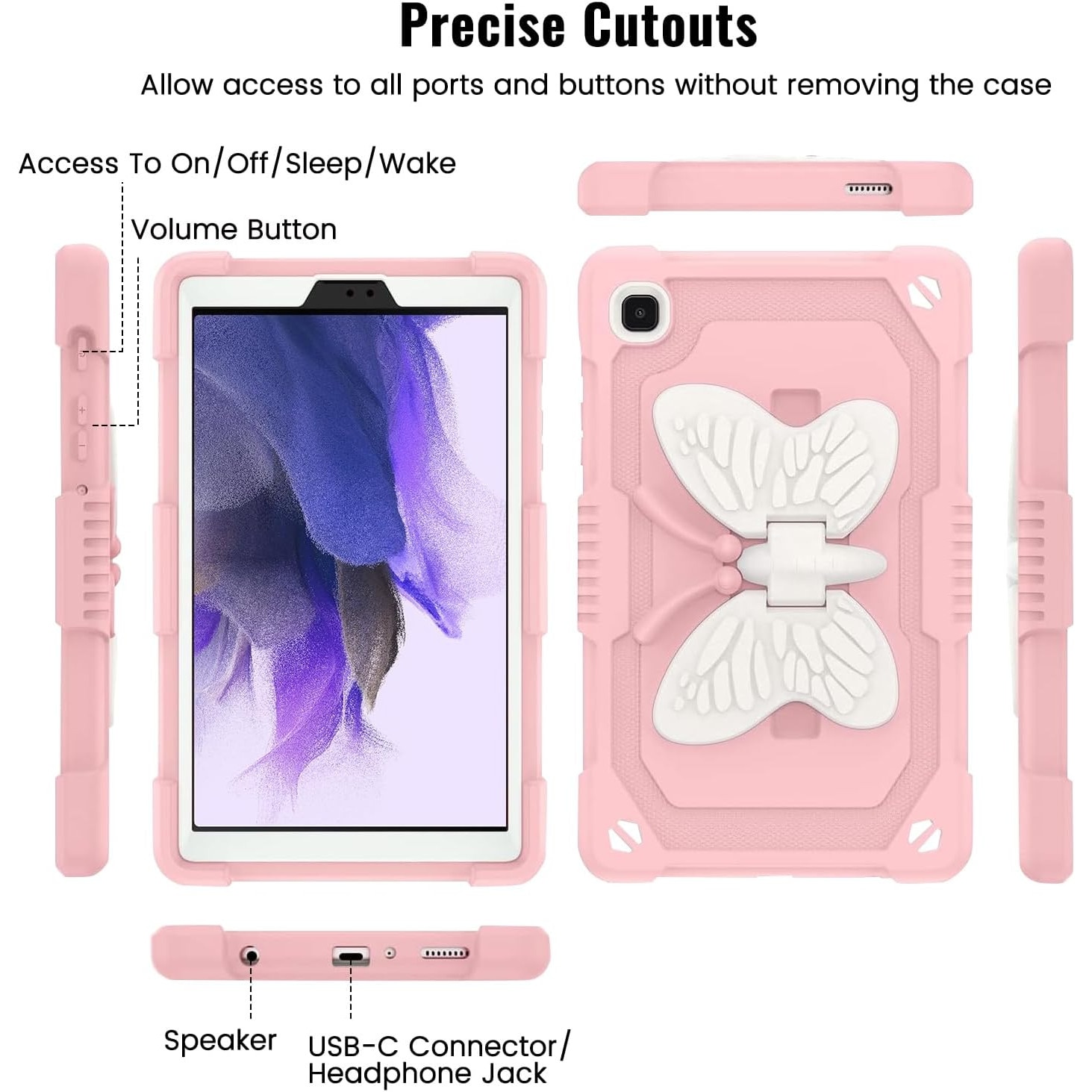 Husa Shockproof Armor pentru Samsung Galaxy Tab A7 Lite(SM-T220/T225), 8.7", Sigloo, stand Fluture, Protectie 360, Roz