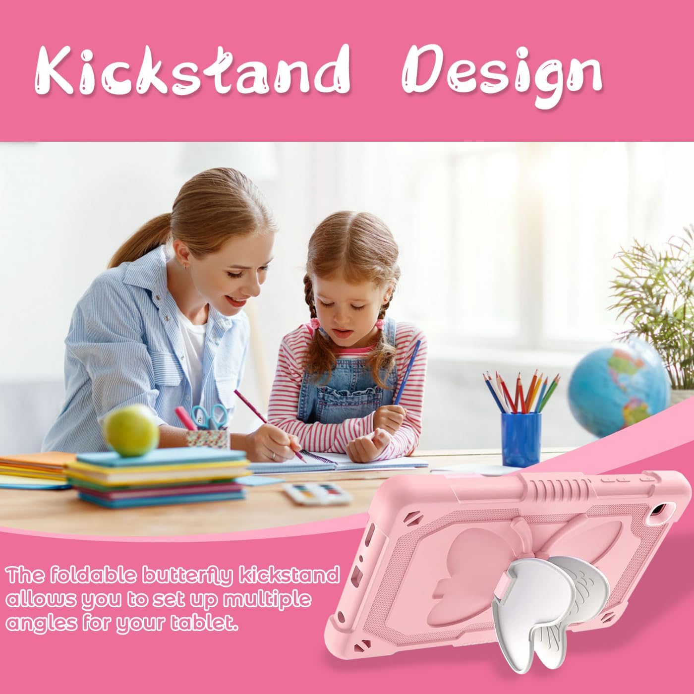 Husa Shockproof Armor pentru Samsung Galaxy Tab A7 Lite(SM-T220/T225), 8.7", Sigloo, stand Fluture, Protectie 360, Roz