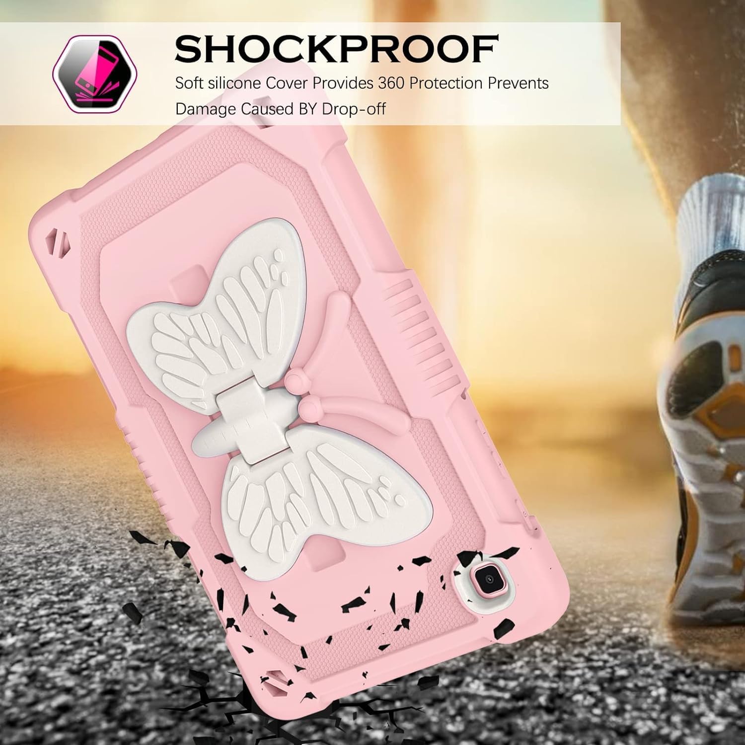 Husa Shockproof Armor pentru Samsung Galaxy Tab A7 Lite(SM-T220/T225), 8.7", Sigloo, stand Fluture, Protectie 360, Roz