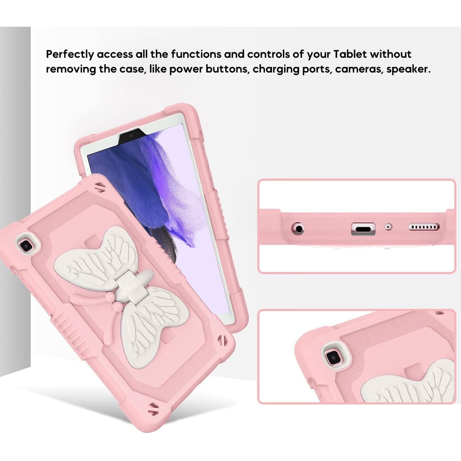 Husa Shockproof Armor pentru Samsung Galaxy Tab A7 Lite(SM-T220/T225), 8.7", Sigloo, stand Fluture, Protectie 360, Roz