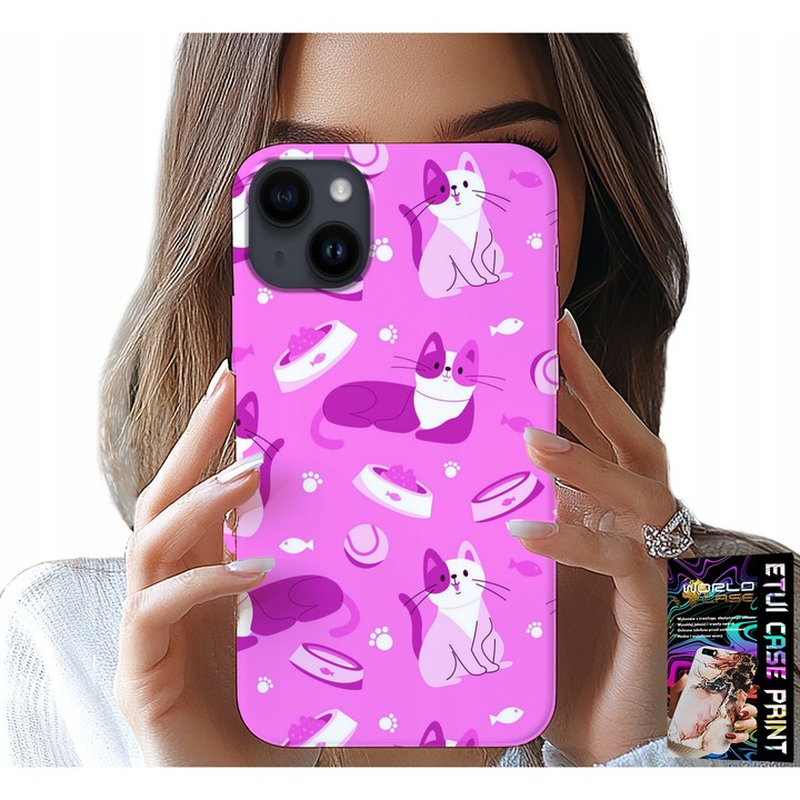 Tok iPhone 15 Plus-hoz, World Case, szerelem macska, szilikon