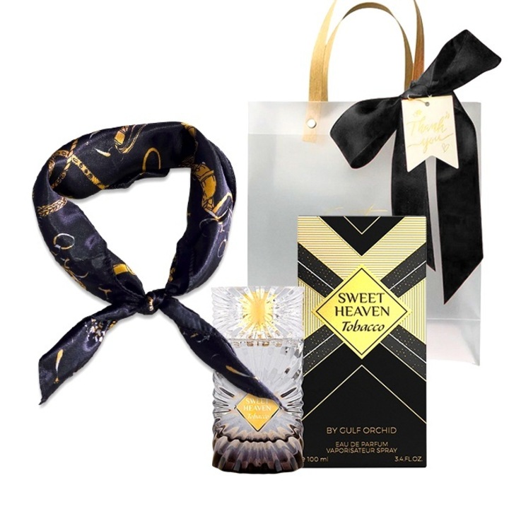 Set cadou Gulf Orchid Sweet Heaven Tobacco, Apa de Parfum, Unisex, 100 ml + esarfa satinata