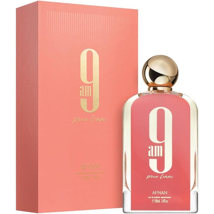 Afnan 9 AM Pour Femme Парфюмна вода 100ml, Флорален Ориенталски Парфюм за Жени, Нотки на Мандарина, Жасмин и Мускус, Дълготрайна, Елегантна Аромат