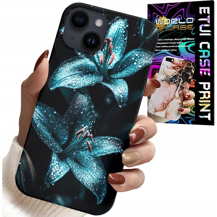 iPhone 13 tok, World Case, türkiz virágokkal, szilikon