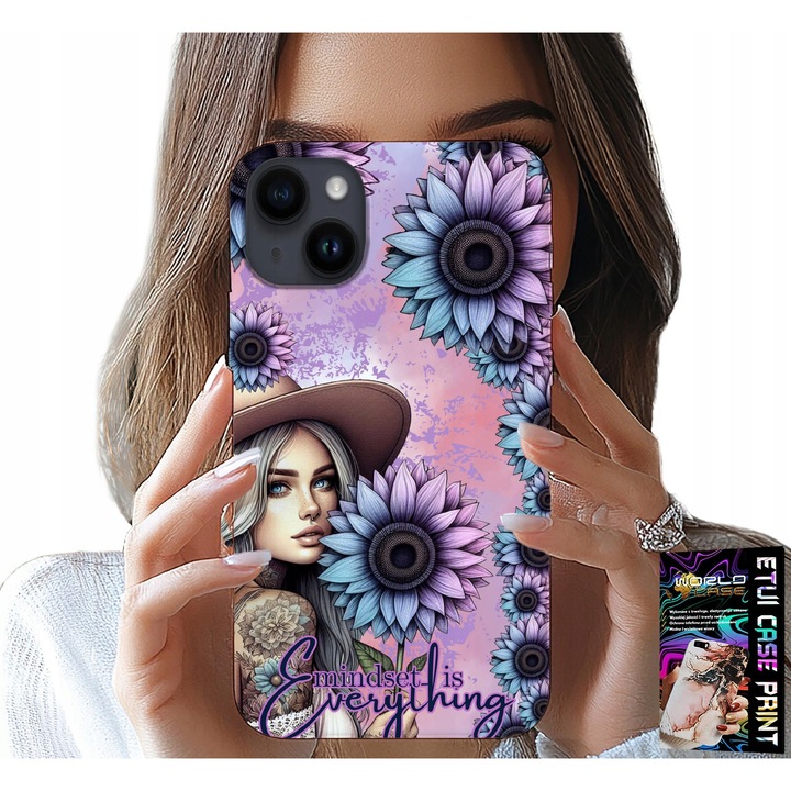 Huzat iPhone 14-hez, World Case, Napraforgó, Szilikon, Női