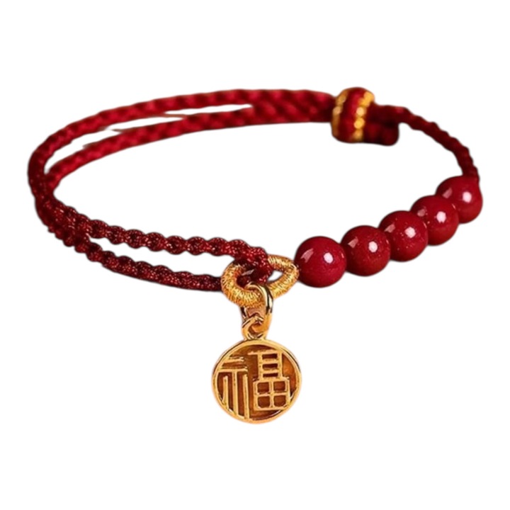 Bratara cu amuleta tesuta din franghie rosie, one size