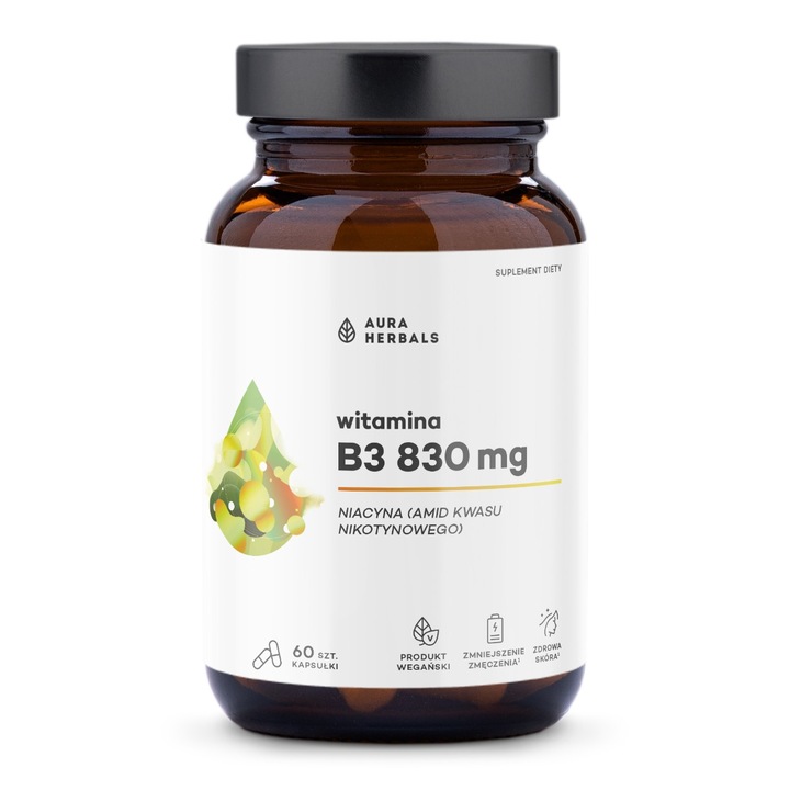Aura Herbals Vitamina B3 830 mg, 60 capsule, dozare precisa, protectie umiditate