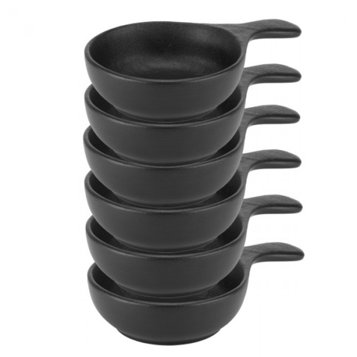 Set 6 boluri cu maner din portelan Culinaro Meteor Black 25, 5x15xh5, 2cm