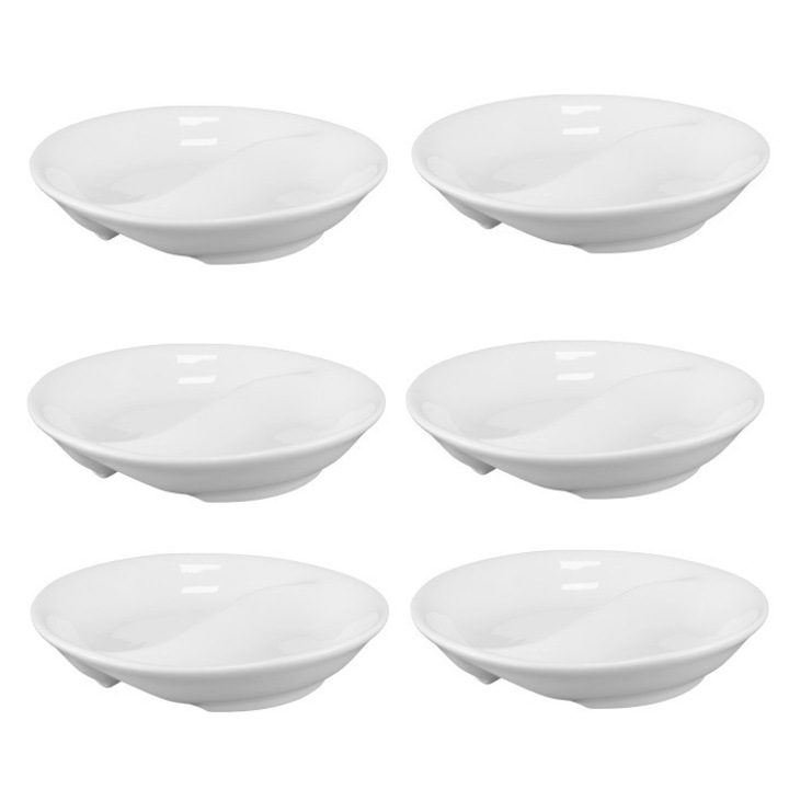 Set 6 boluri ramekin din portelan Culinaro cu 2 compartimente, Sea Food, 9cm