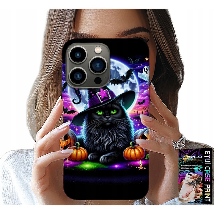 Telefontok, World Case, Halloween, tök mintás, szilikon, iPhone 16 Pro Max-hoz, fekete