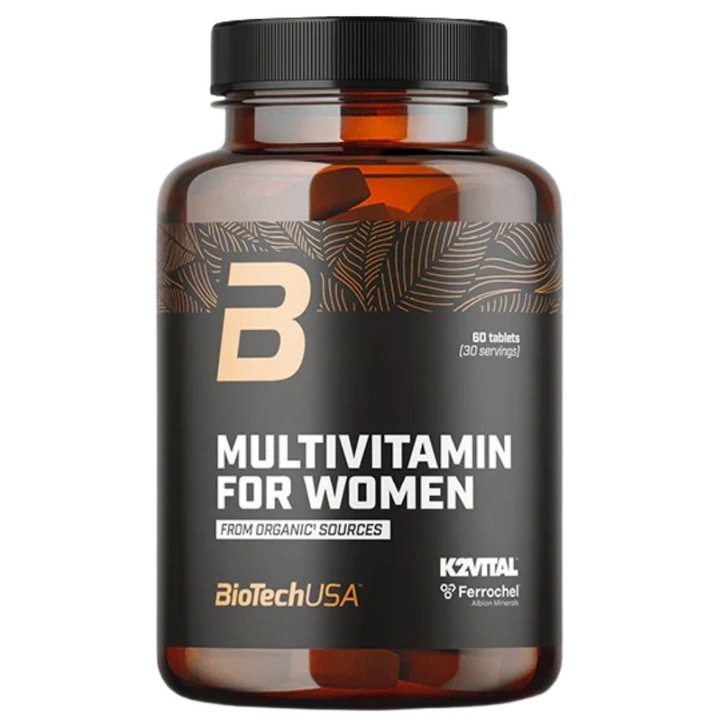 BioTech USA Multivitamin nőknek, 60 tabletta, organikus vitaminokkal és ásványi anyagokkal, jódmentes