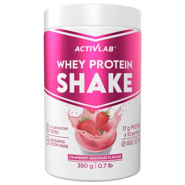 ActivLab Supliment alimentar Whey Protein Shake, capsuni, 350g, pudra pentru masa musculara