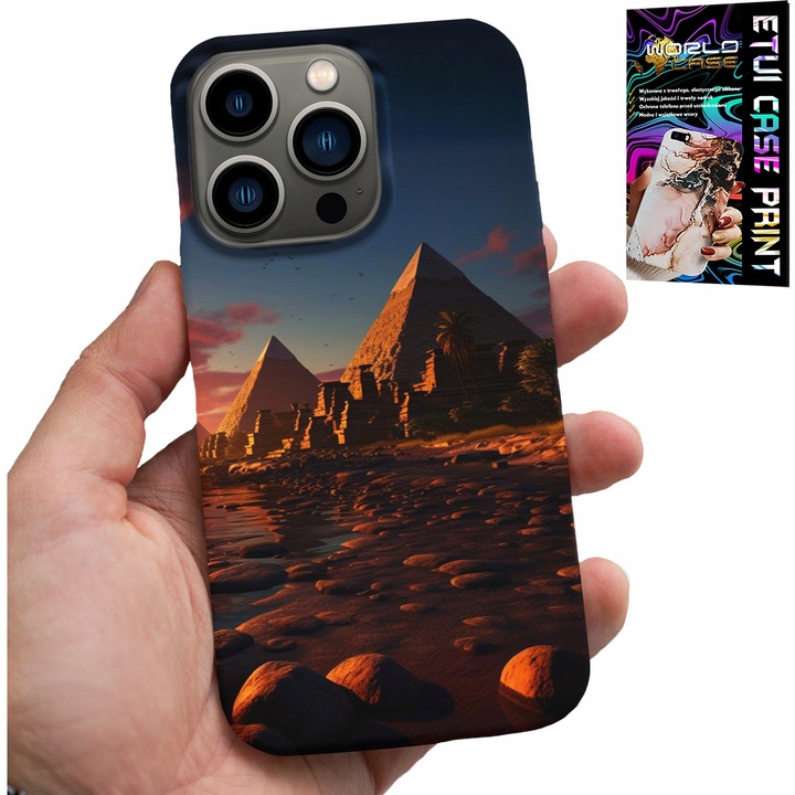 iPhone 14 Pro Max tok, World Case, gízai piramisok, Szfinx, többszínű, szilikon