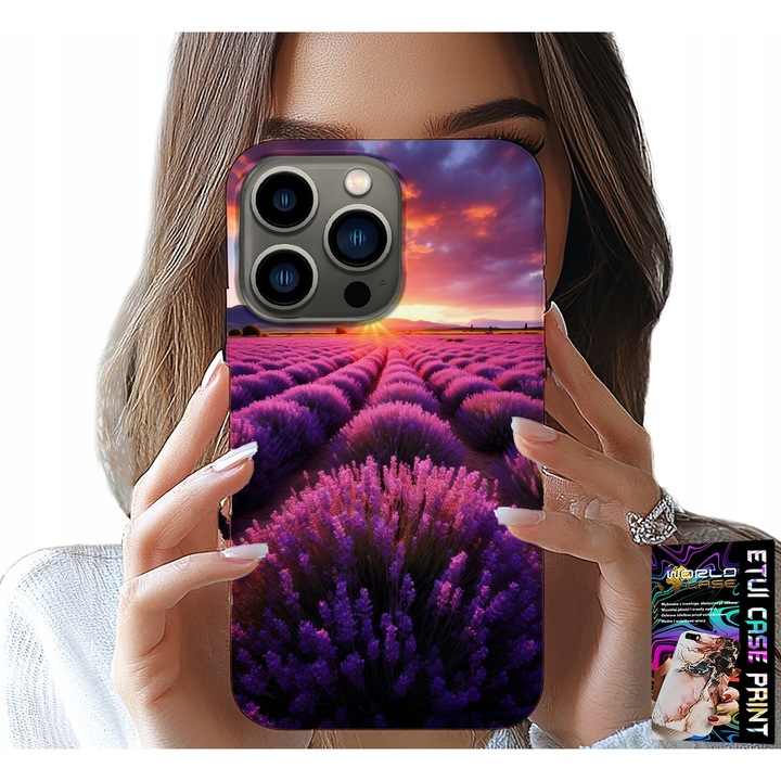 Tok iPhone 14 Pro-hoz, World Case, levendulamező mintával, szilikon