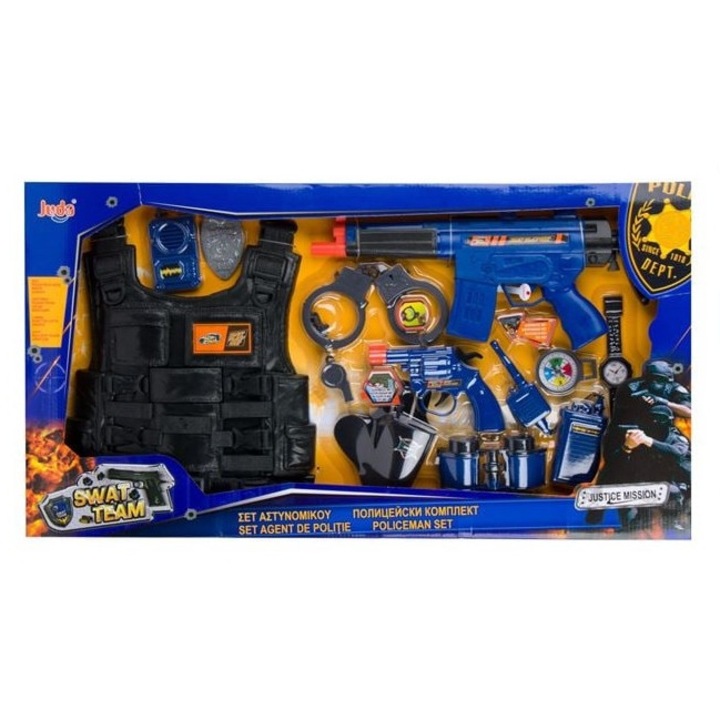 Set agent politie, vesta, catuse, arma cu efecte sonore, multicolor