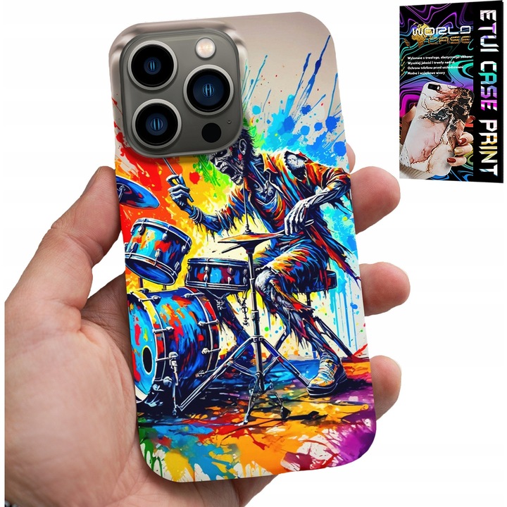 Telefontok, World Case, iPhone 15 Pro, szilikon, csontváz dob minta, sokszínű