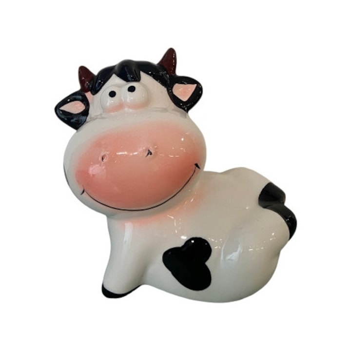 Касичка, керамична, весела кравичка, черно-бяла