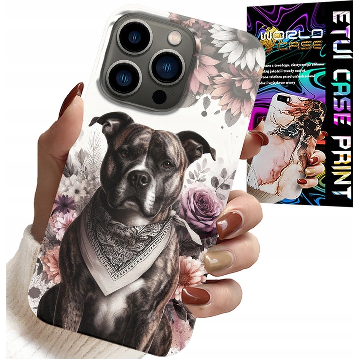 Tok iPhone 15 Pro-hoz, World Case, szilikon, Pitbull mintás, 0,2 cm