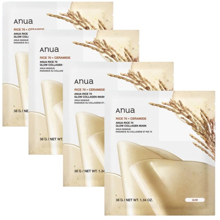Anua Rice 70 Masca iluminatoare cu orez si colagen - 4 bucati