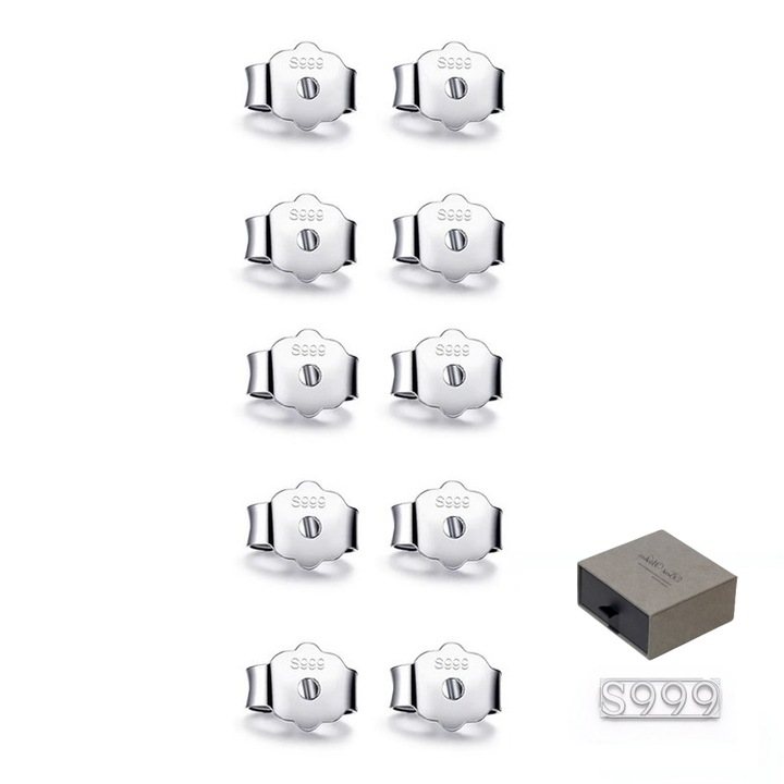 Set 10 dopuri pentru cercei S999 argintiu, non-iritante