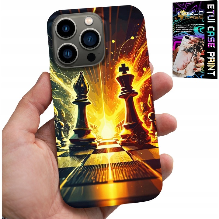 Tok iPhone 15 Pro-hoz, World Case, szilikon, sakktábla nyomtatás, szett