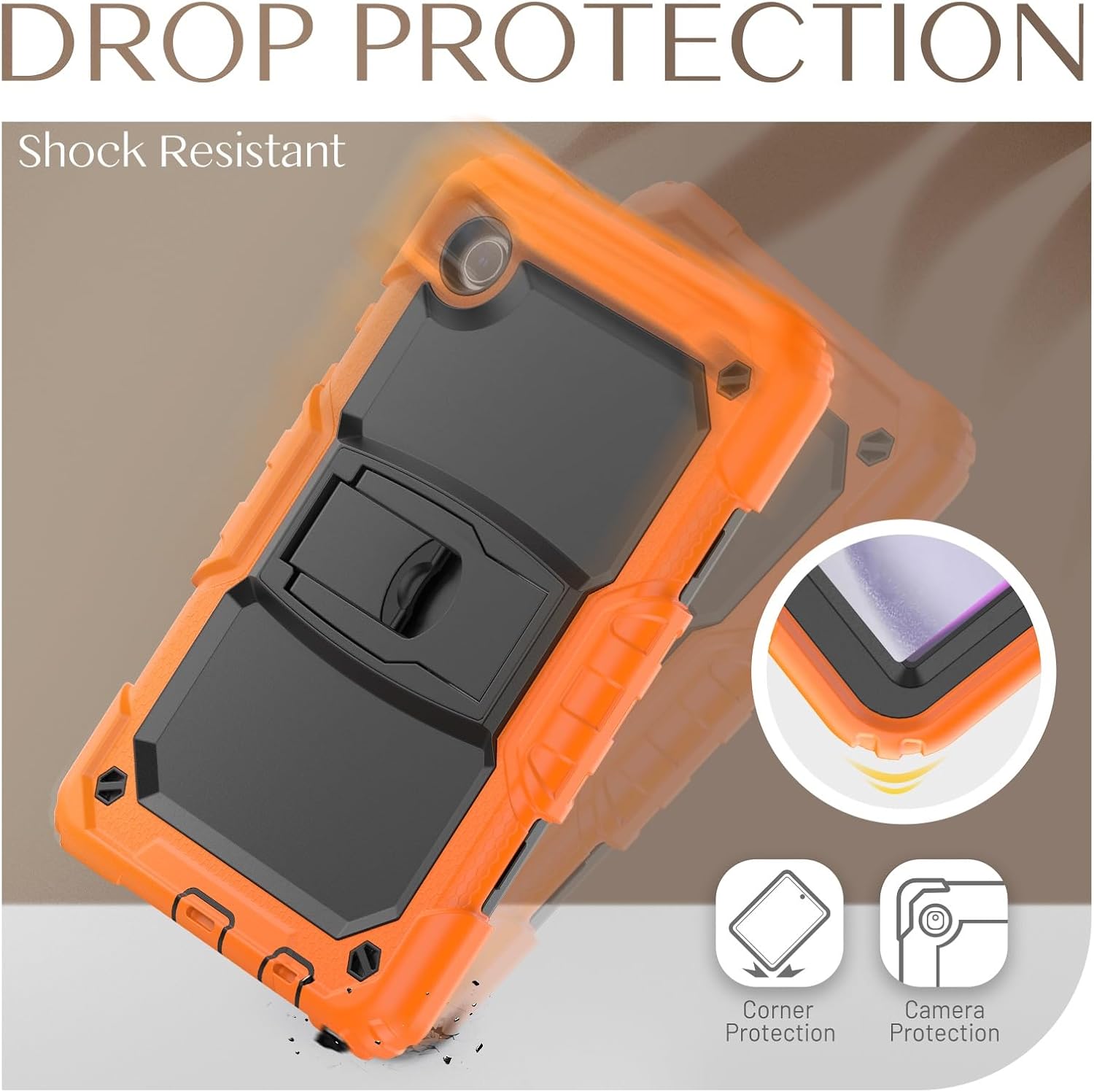 Husa Shockproof Armor pentru Samsung Galaxy Tab A7 Lite(SM-T220/T225), 8.7", Sigloo, stand Built-in, Protectie 360, Portocaliu cu negru