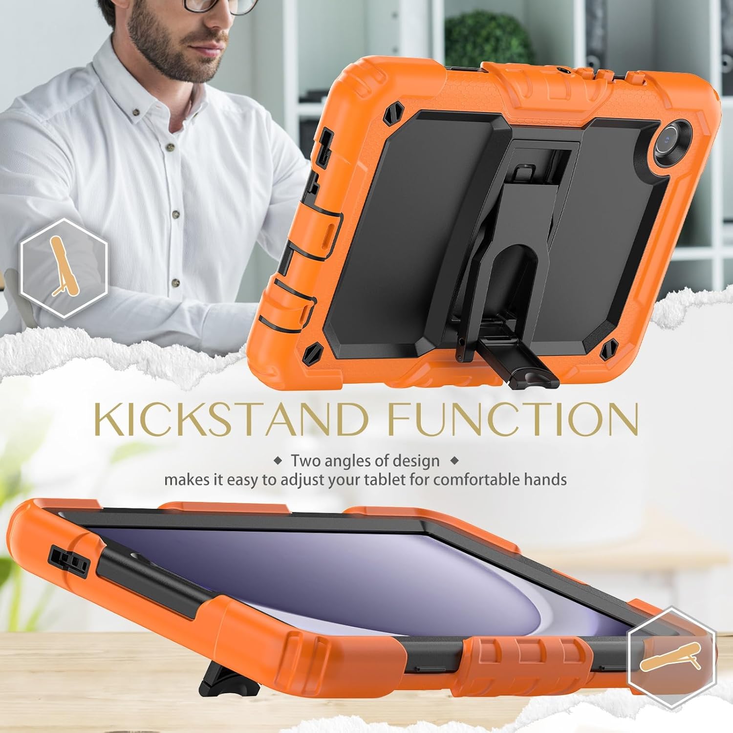 Husa Shockproof Armor pentru Samsung Galaxy Tab A7 Lite(SM-T220/T225), 8.7", Sigloo, stand Built-in, Protectie 360, Portocaliu cu negru