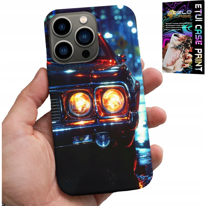 Carcasă pentru iPhone 14 Pro Max, World Case, design mașini clasice, silicon, imprimare full color